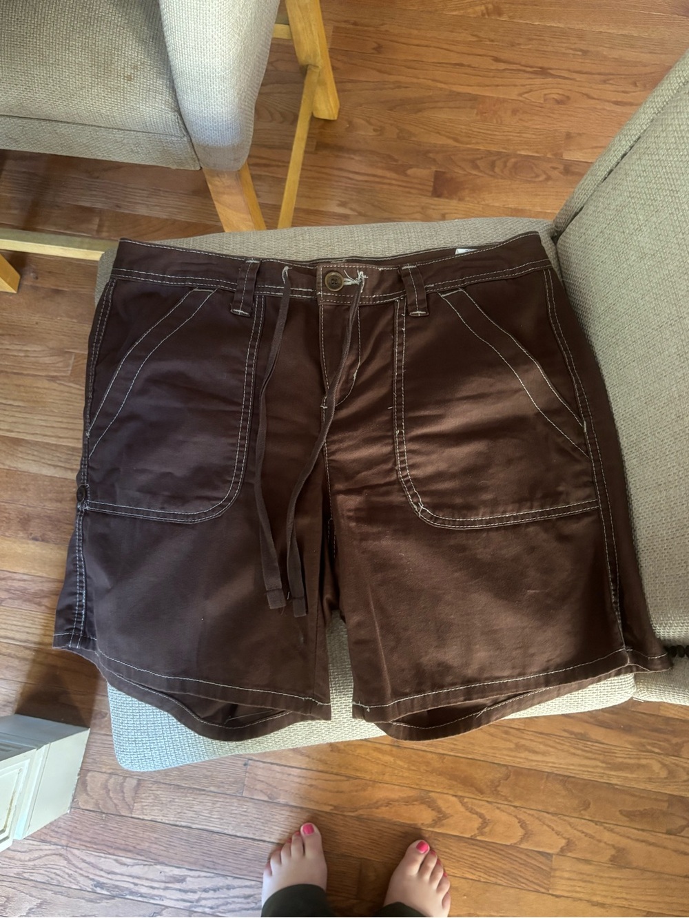 Women's Brown Utility Shorts with Contrast Stitching